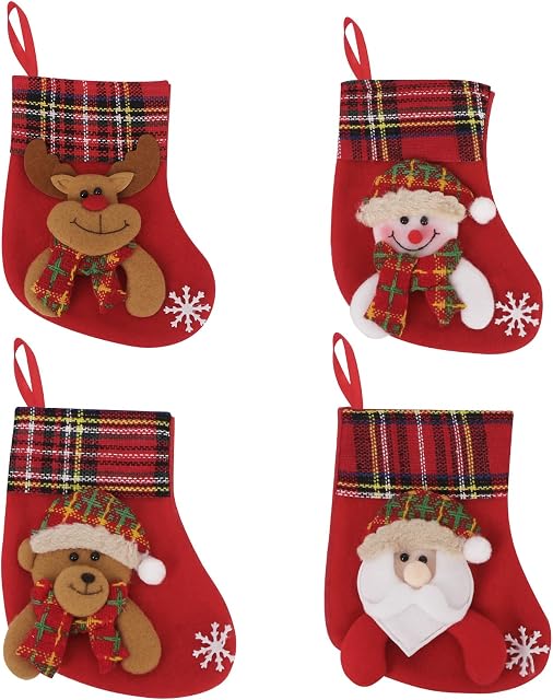 Skycase Christmas Ornaments,4 Pieces Christmas Stockings,Mini Christmas Tree Stocking,Hanging Decoration Stockings for Christmas Tree Decoration, Party Decor and Holiday Season Supplies