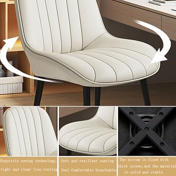 Dining Chair Leather Dining Chair Set Of 2 Upholstered Kitchen Counter Chairs with Backrest Sturdy Metal Legs, Casual Reception for Room Living Bedroom(Off-white,1 piece)