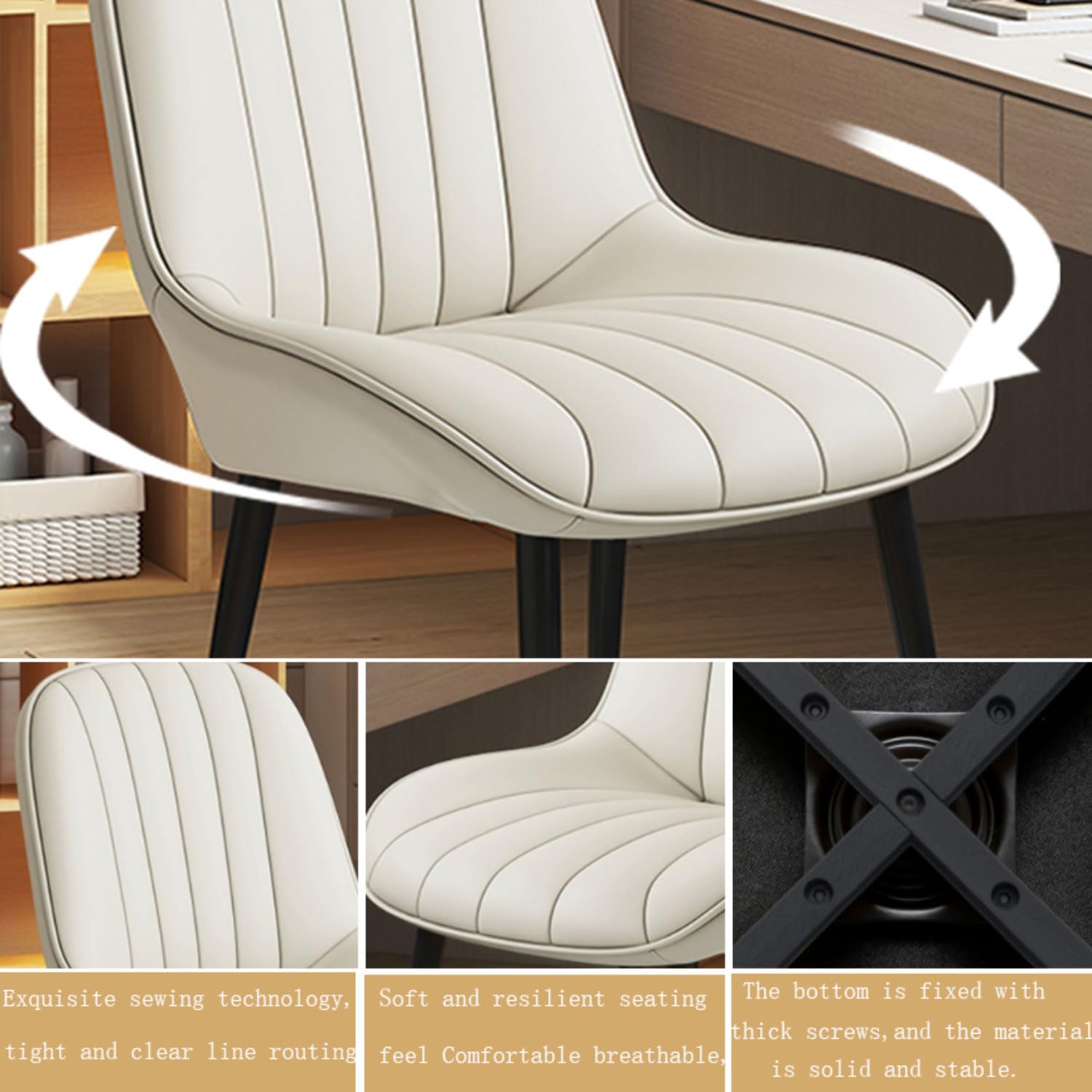 Lot de 4 chaises de salle à manger pivotantes rembourrées en cuir avec dossier haut pour la maison, le bureau, la cuisine, le salon
