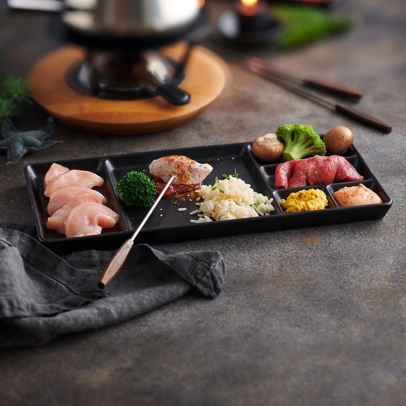 Betty Bossi Gourmet-Teller mit Fächern im Set - Fondueteller, Racletteteller und Barbecueteller mit Unterteilung Porzellanteller weiß, 36x16x2cm, 2 Stück