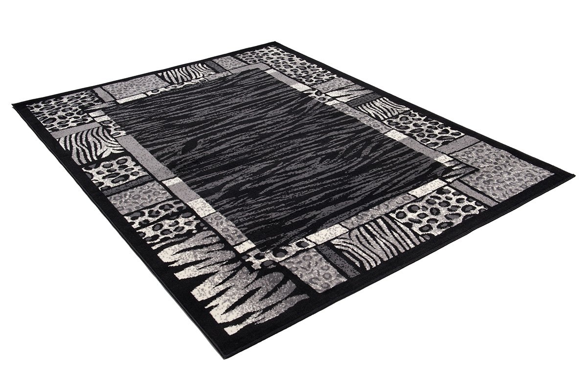 TAPISO Dream Tapis de Salon Chambre Salle à Manger Adulte Bureau Ado Design Moderne Noir Gris Motif Animalier Zèbre Panthère Bordure Poil Court Fin Doux Léger Résistant 250 x 350 cm