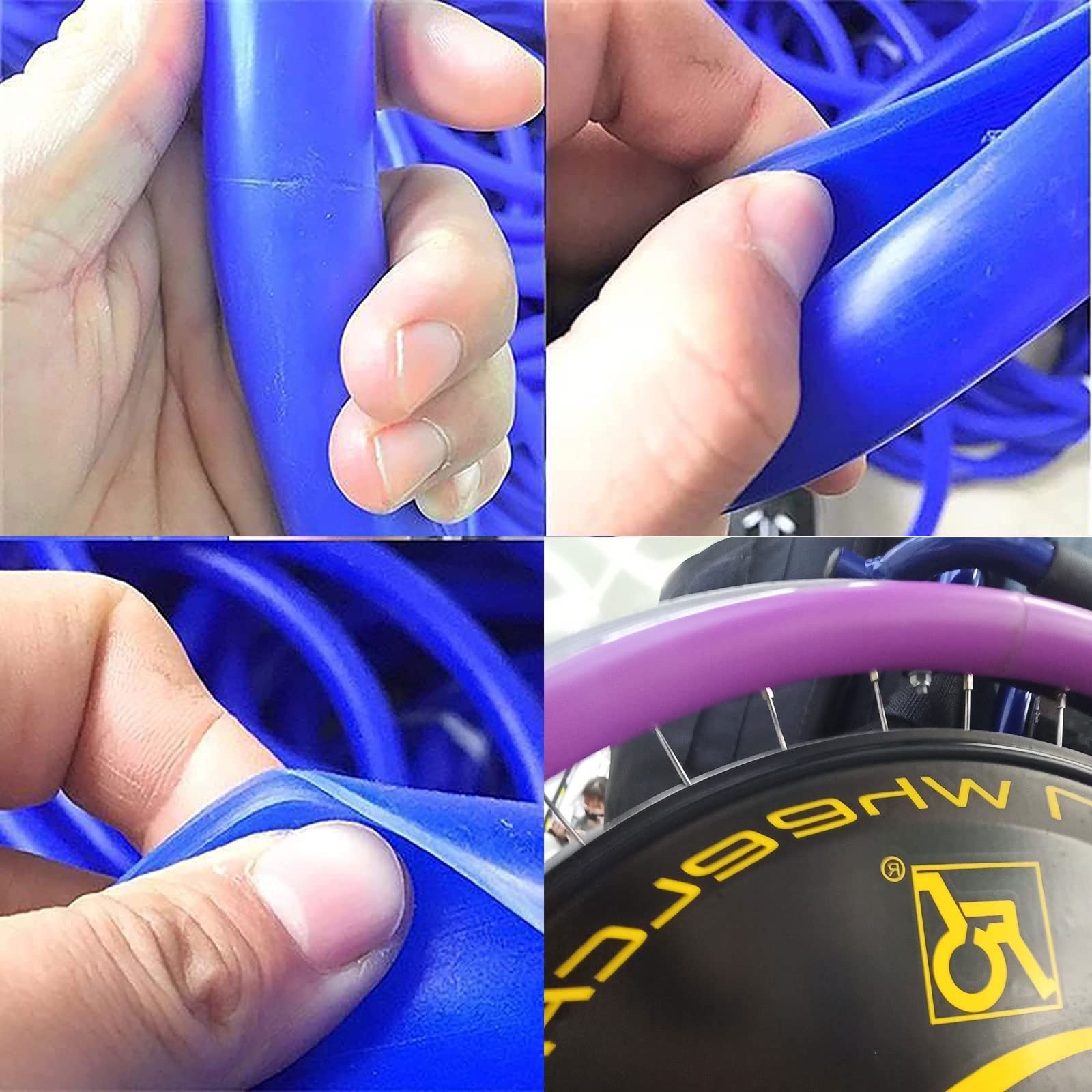 61 cm Silikon-Rollstuhl-Schiebefelgenabdeckungen, 1 Paar, rutschfest, verschleißfest, Handschieber, Schutzhülle, Rollstuhl-Hinterradabdeckung für verbesserte Griffigkeit und Traktion (Farbe: Blau)