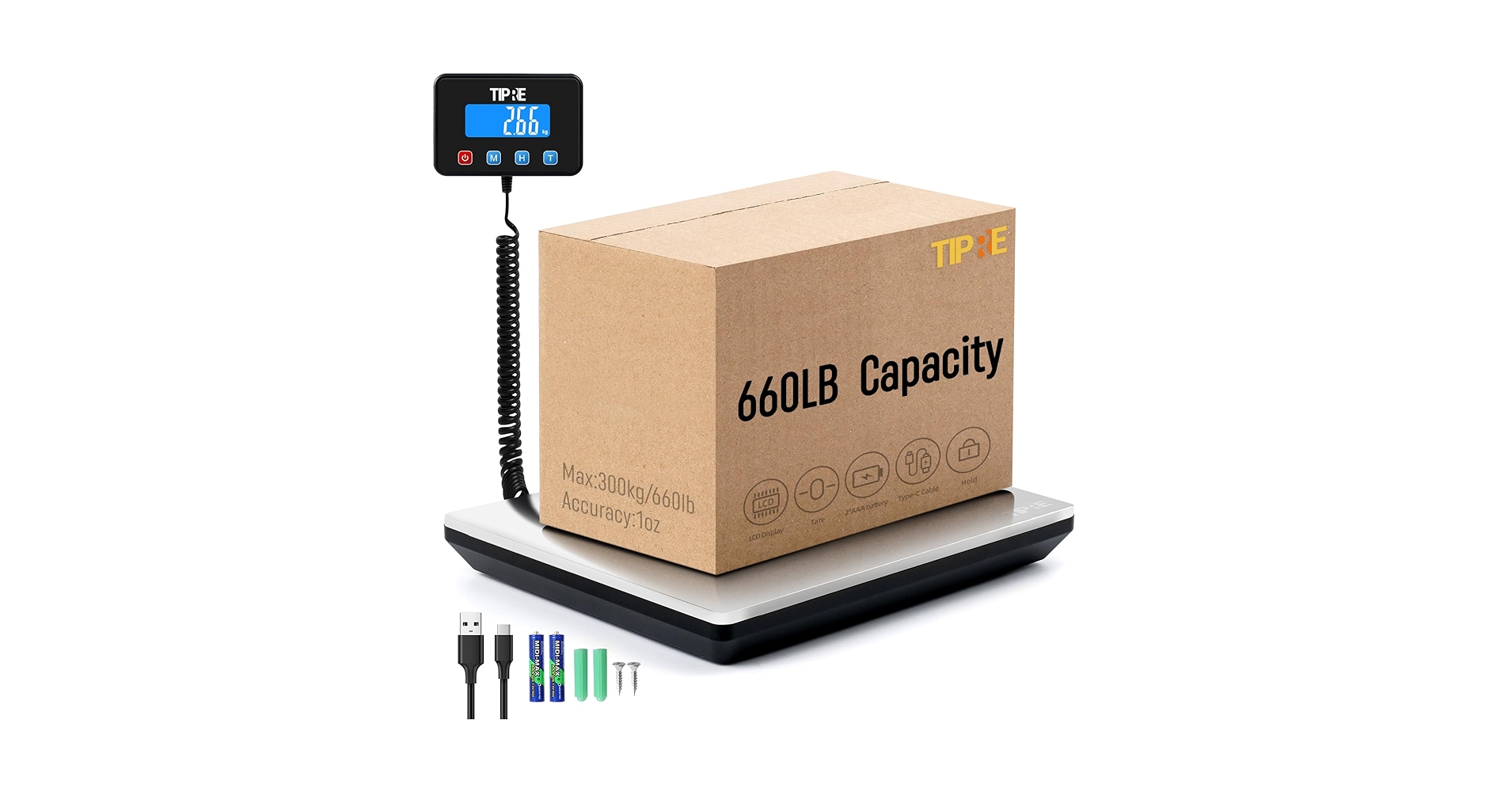 Postal Scales, 660lb/1oz High Precision LCD Display Parcel Scales