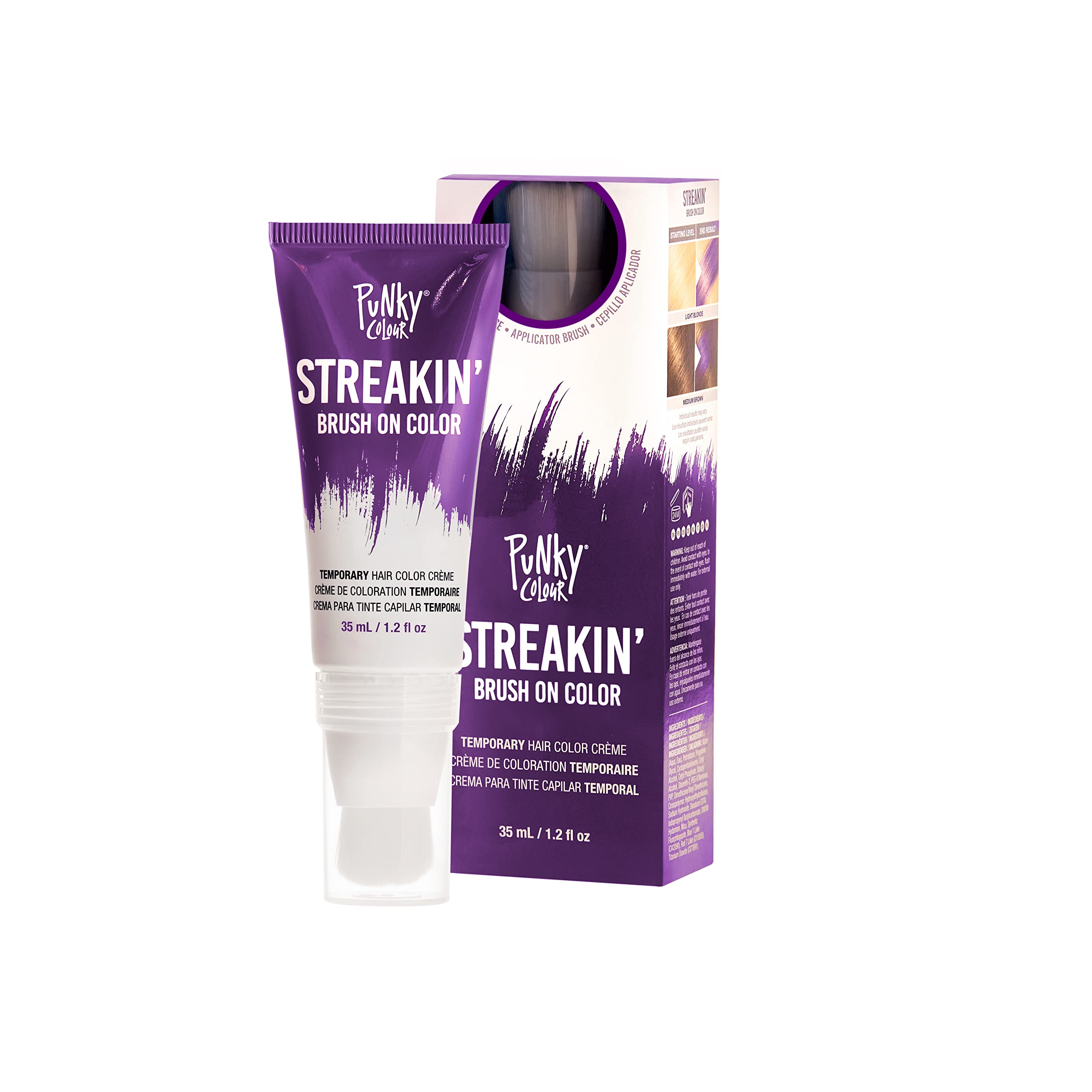 Punky Colour Streakin' Brush on Color Orchid, Temporary Hair Color Creme, Instant, DIY Hairstyle, Vibrant, Soft Hold, Men Women Kids, Easy-Squeeze Tube, 1.2 fl oz