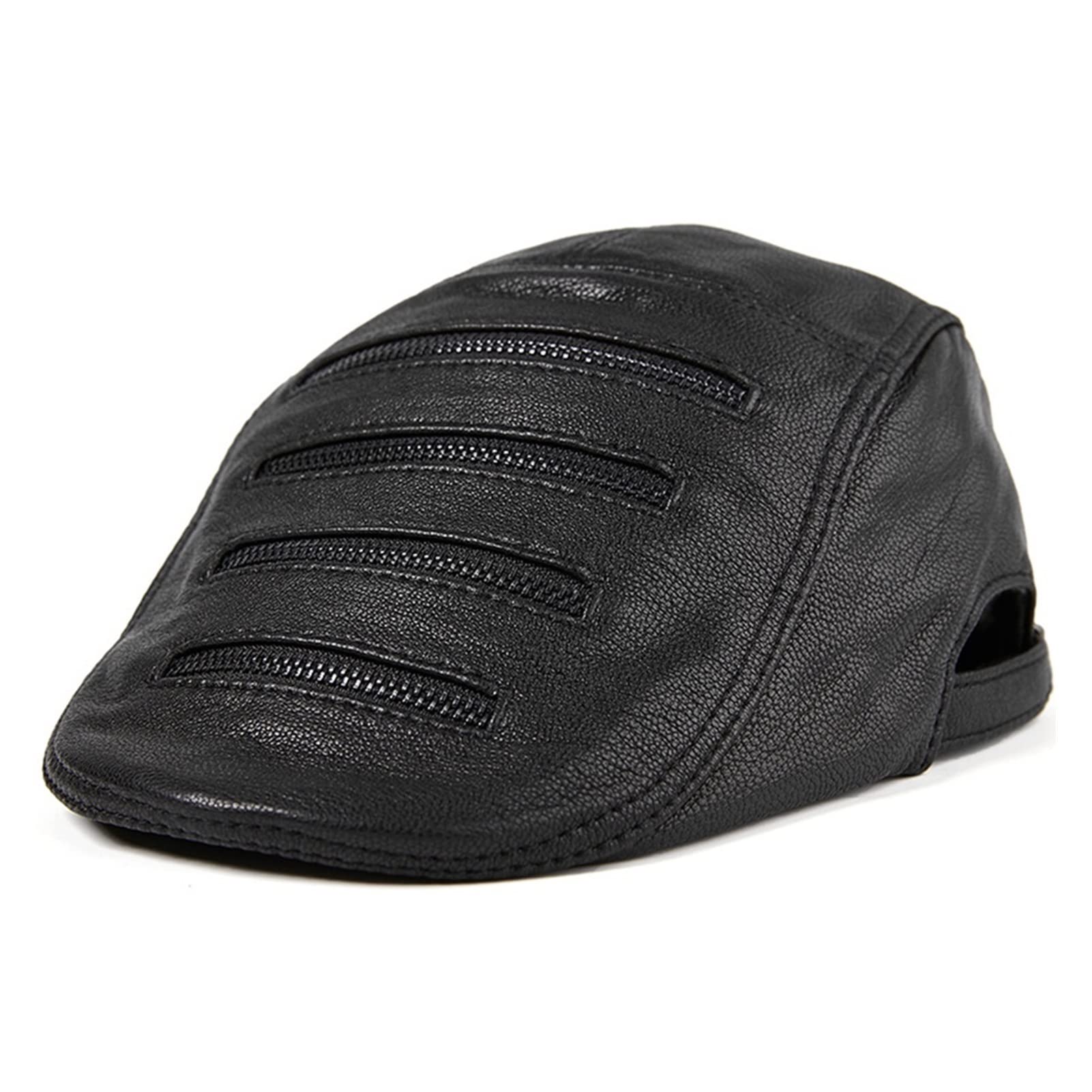 Nowa Moda Płaska Czapka Mężczyźni Brązowy Regulowany DuckBill Hat Mężczyzna Prawdziwej Skóry Multi Zipper Sp-Ring Autumn Cabbie Cap