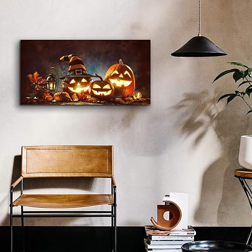 Miniatura 4 de ZKBX - Decoraciones de Halloween, arte de pared de calabaza, pinturas de luces de calabaza, decoración de pared, póster de regalo de impresión en