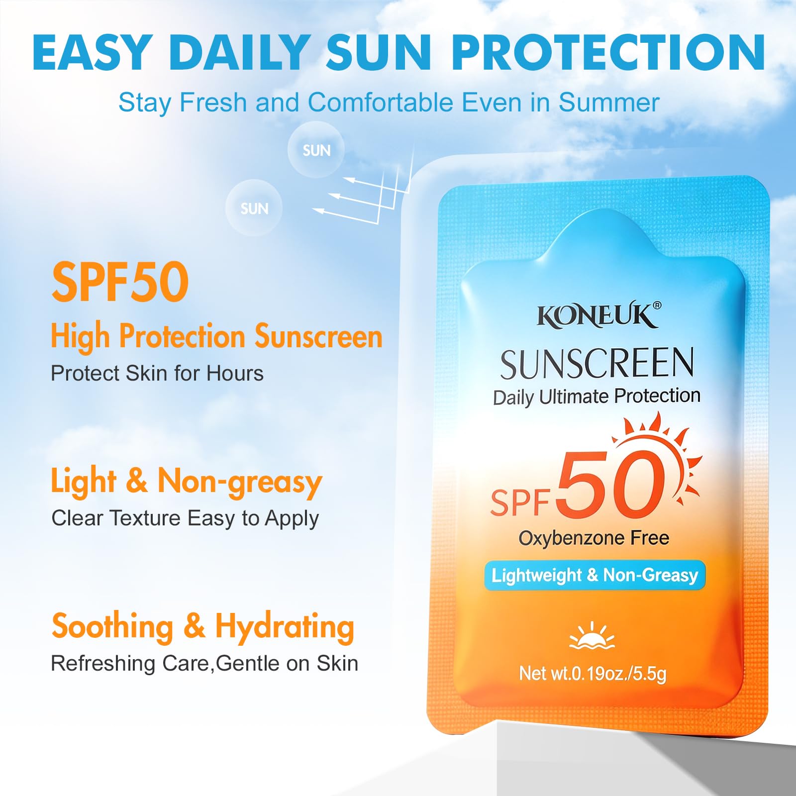 Travel Size SPF 50 Sunscreen Packets for Face and Body