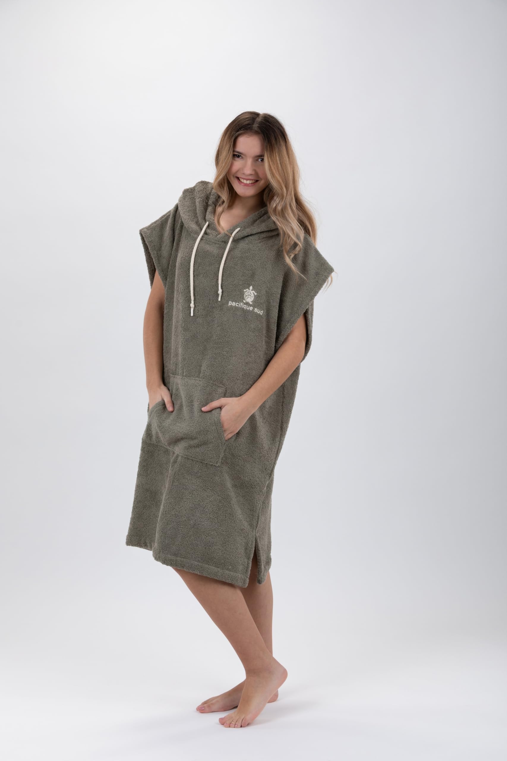 Poncho de Surf du Coton - sans Manches (FR/ES, Alpha/Lettres, M, Taille Normale, Taille Normale, Vert)