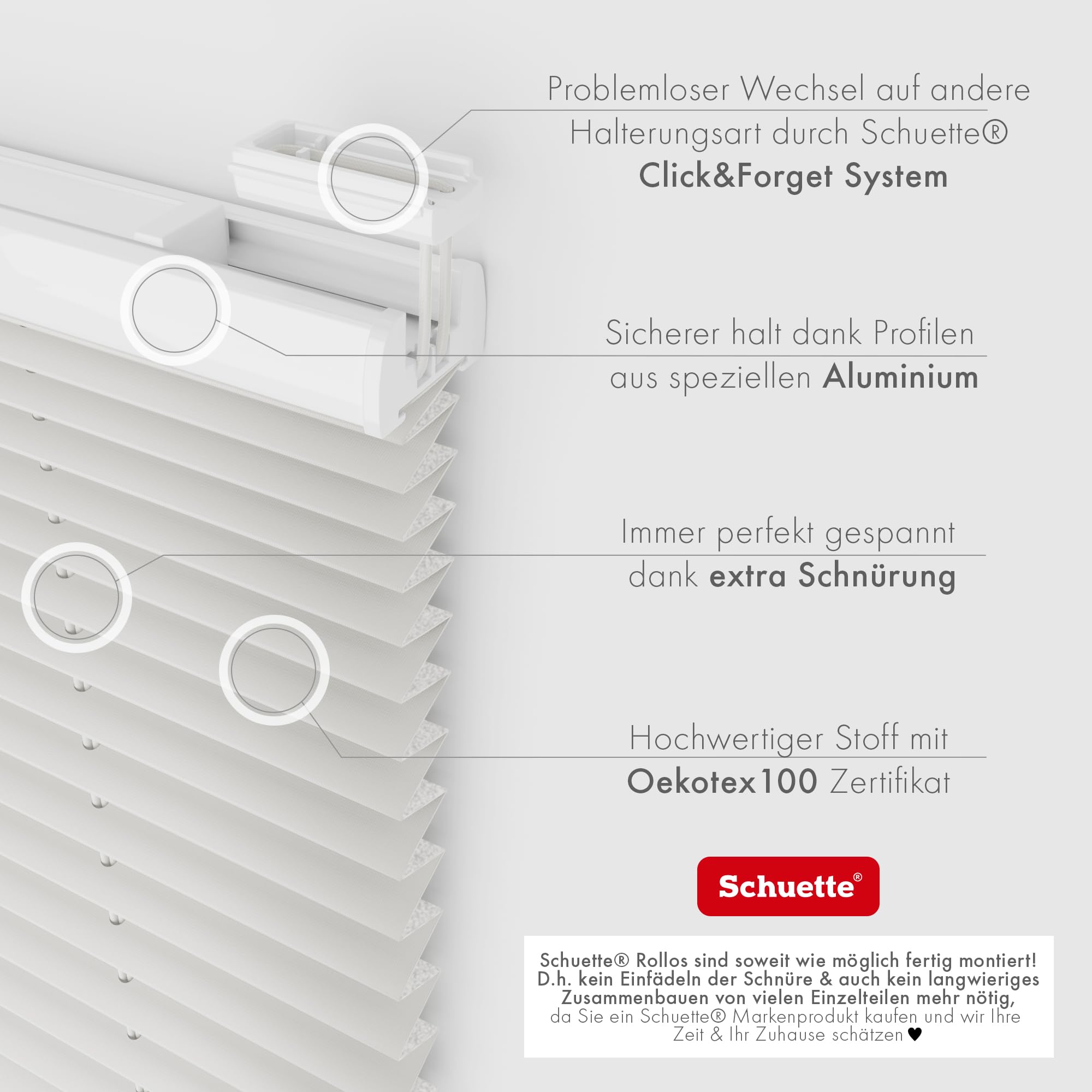 Schuette® Plissee ohne Bohren ● Thermo Kollektion: Spring Cloud (Grau) ● 60x120cm (Breite x Höhe) ● Suprafix Faltrollo X Klemmfix Rollo ● Blitzschnelle Montage inkl. Video