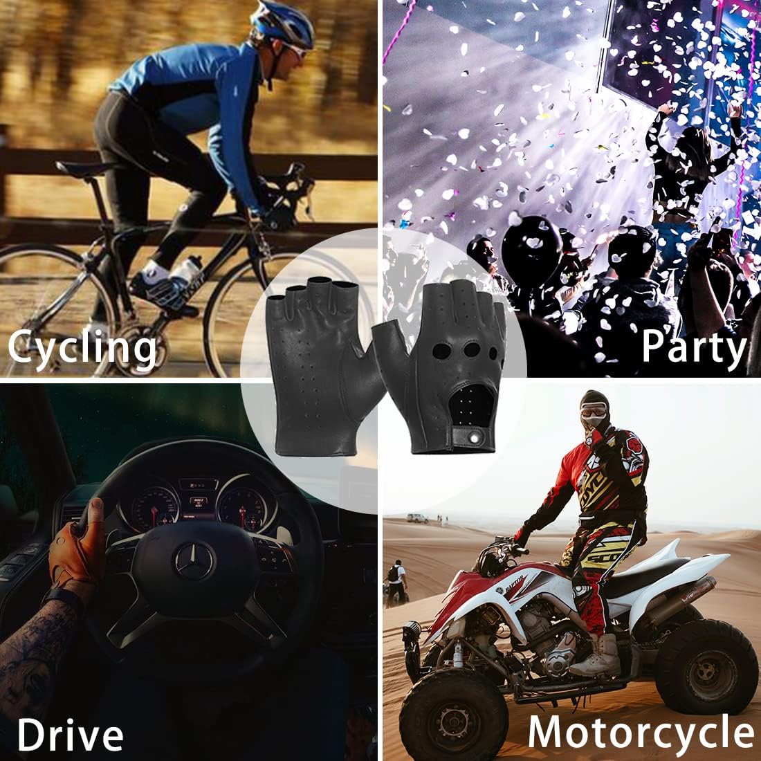 Harssidanzar Mens Fingerless Half Finger Leather Driving Gloves Lambskin Unlined Upgrade GM032US - Image 4