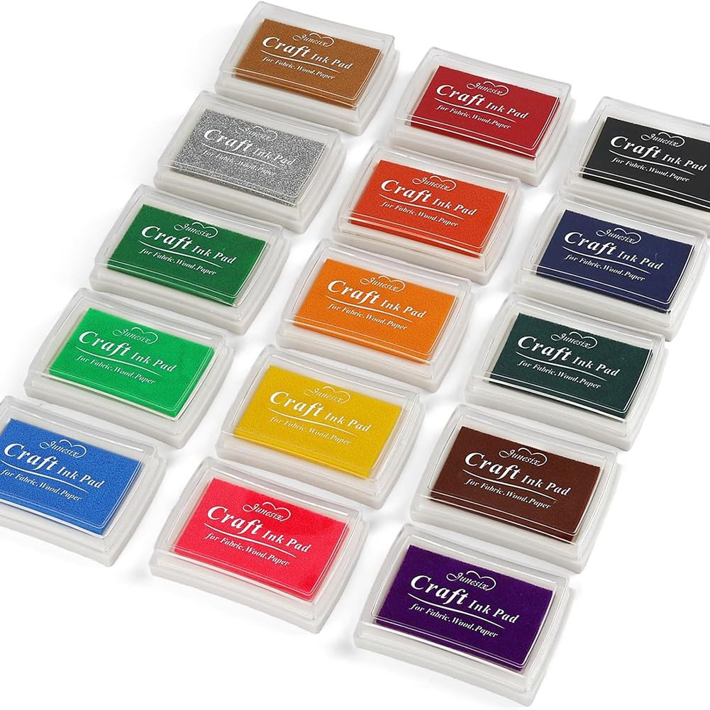 Kueohse 15 Colors Craft Ink Pads, Washable Finger Stamp Pad for Kids DIY, Paper, Wood Fabric, Scrapbooking, Rubber Stamps