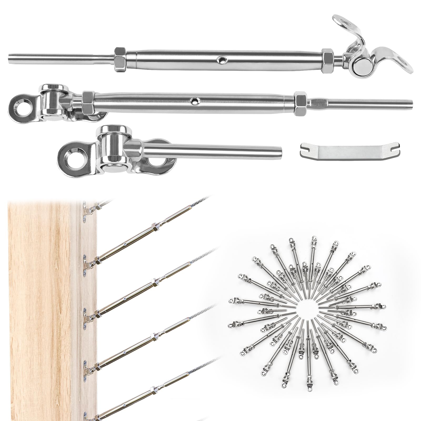 Sponsored Ad - Muzata 20 Pairs 1/8" Cable Railing Hardware Kit Swage Toggle Turnbuckle for Wood Post T316 Stainless Steel Deck Cable Railing System Angle 180° Adjustable Stairs 40 Pack CK07