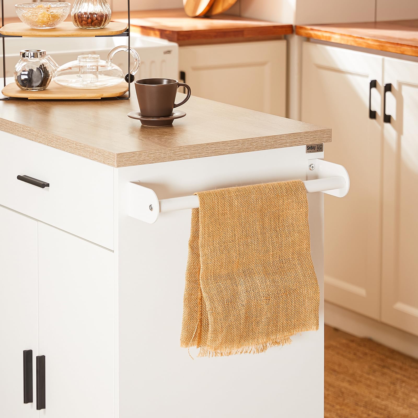 SoBuy Carrello Cucina Isola Cucina con Ruote Mobile da Cucina Salvaspazio con Cassetti, Penisola Cucina con Piano Lavoro - Mobile Cucina con Ruote Portatutto Bianco 105x46x92 cm FKW126-WN