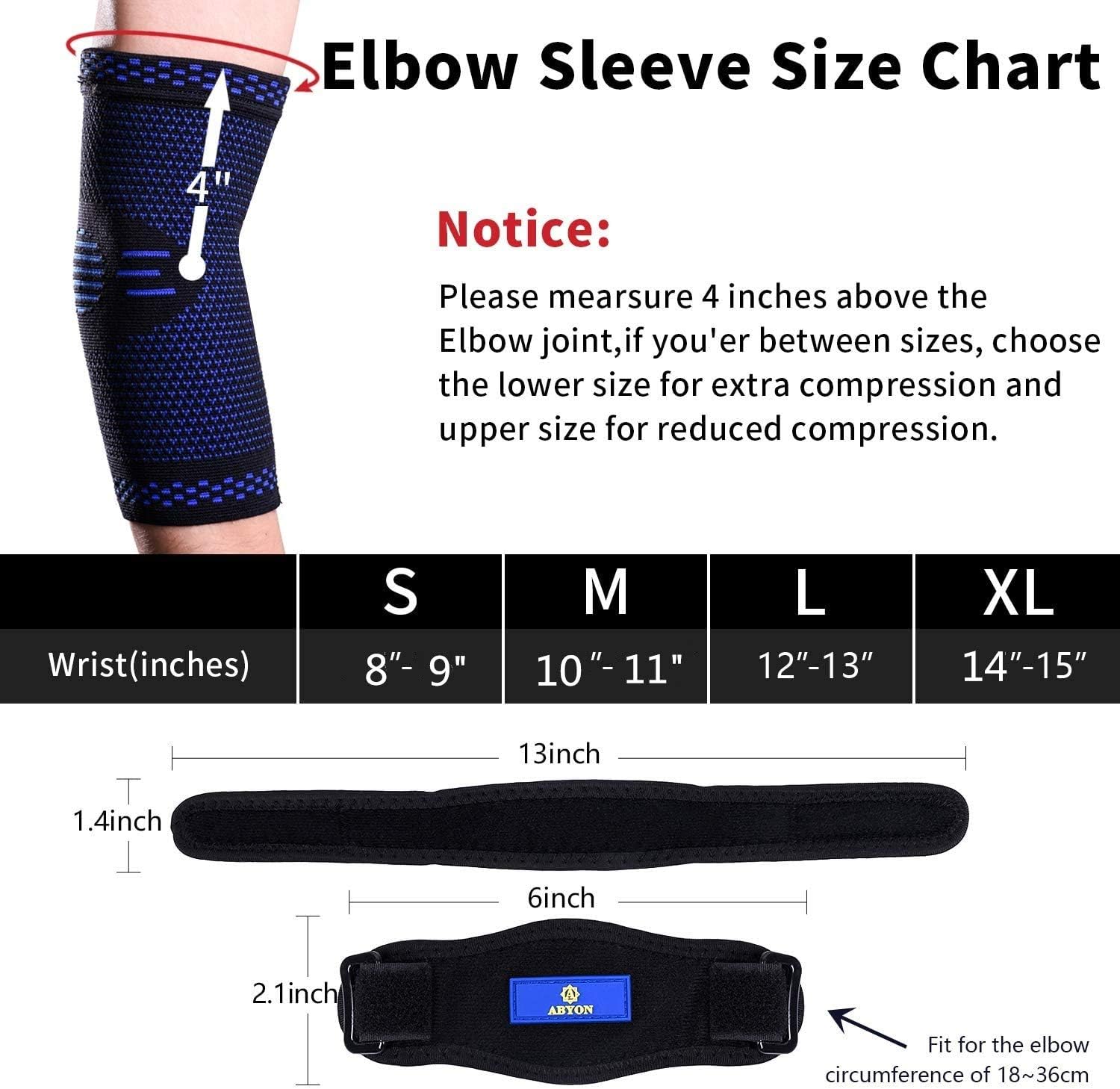 ABYON Professional Elbow Compression Sleeve (Shipped from USA) (1pcs)+Tennis Elbow Brace (2pcs),Elbow Support Gear for Sports or Daily Use to Reduce Joint Pain and Treat Tendonitis | Tennis Elbow | Golfer's Elbow | Arthritis : Health & Household