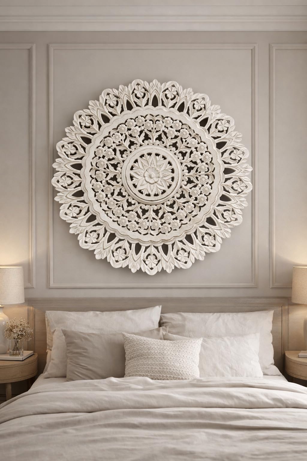 CASA HOME wall panel Floral MDF Wall Decoration Panel, Hanging Wood Carving Wall Decoration Panel for Living Room, Bedroom, Hallway, Office Wooden Wall Hanging Plaque, Wood Carving-image-33
