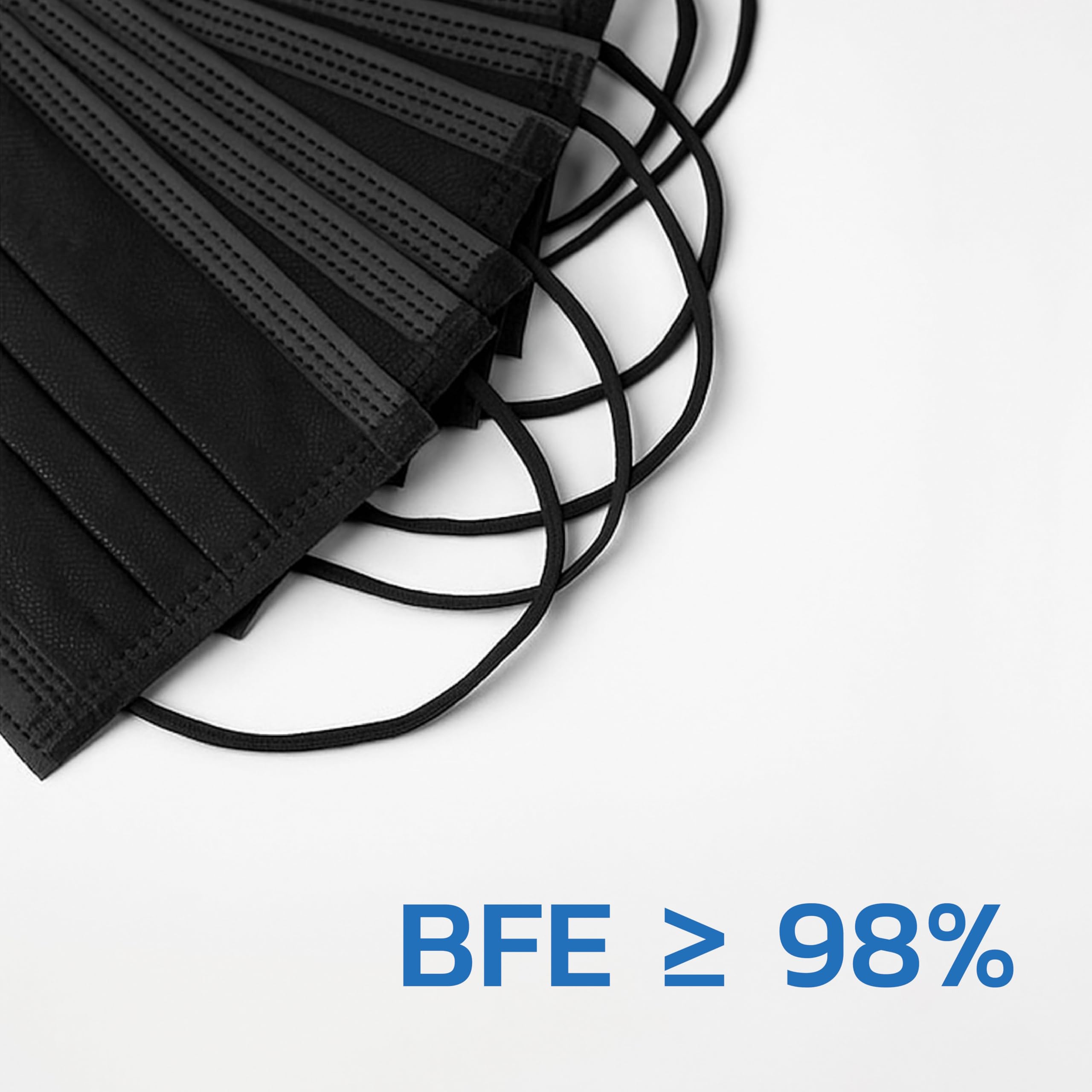 Masques Chirurgicaux Noirs Jetables – Lot 200 Pièces - Type IIR | Certifiés CE EN 14683 BFE ≥ 98% | 3 Couches Protection Respiratoire Adulte