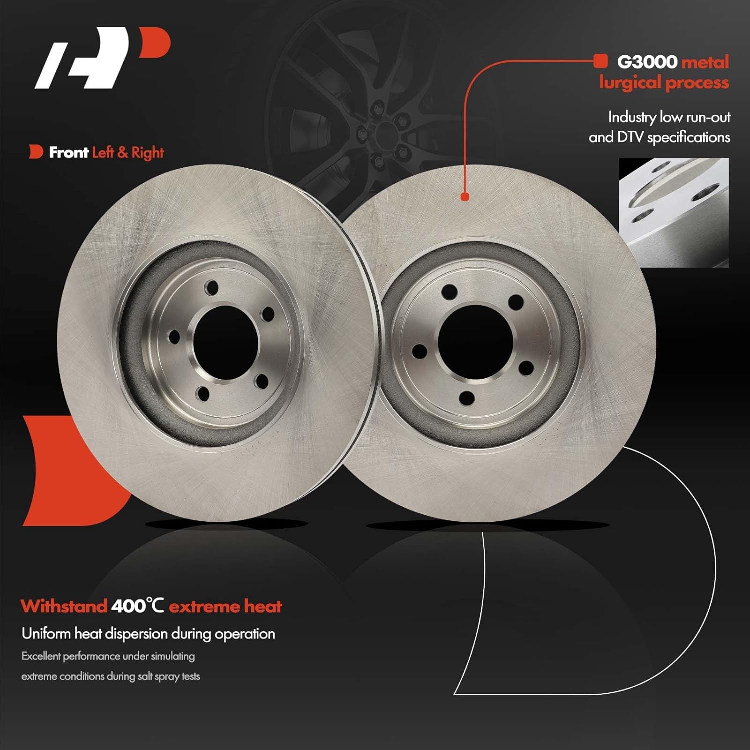 A-Premium 12.83 inch (326mm) Front Vented Disc Brake Rotors Compatible with Select Jaguar Models - XF 2009-2010 2013-2015, XK 2007-2009, S-Type, Vanden Plas, XJ8, 2-PC Set