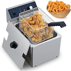 GarveeHome Electric Deep Fryer Stainless Steel with Basket, 8L/8.45QT Countertop Fryers, 1600W Single Tank Electric Fryer for Kitchen, Restaurant and Commercial Use, Temperature Adjustable 140-392℉