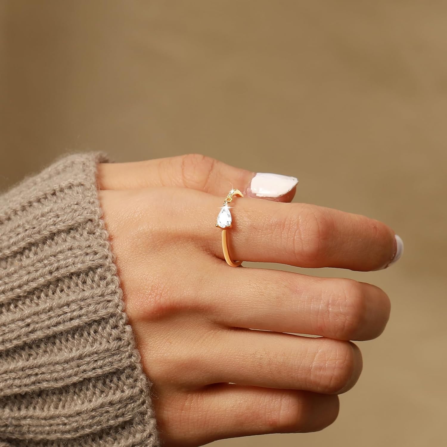 Open CZ Eternity Ring with Dangling Teardrop Ring for Women 925 Sterling Silver Stackable Cubic Zirconia Crystal Dangle Ring Engagement Statement Ring Wedding Bands Promise Ring Jewelry Gift for Birthday Valentine's Day - Image 3