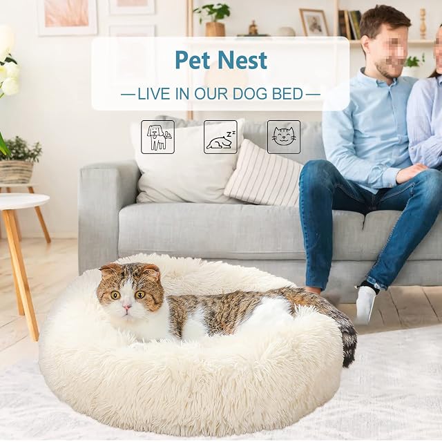 Foto 2 de 7 de KZhanmy Cama de Gato Perro Redonda Mediano Pequeño, Cama Donut Gato,Suave Antiestres Casa para Perros