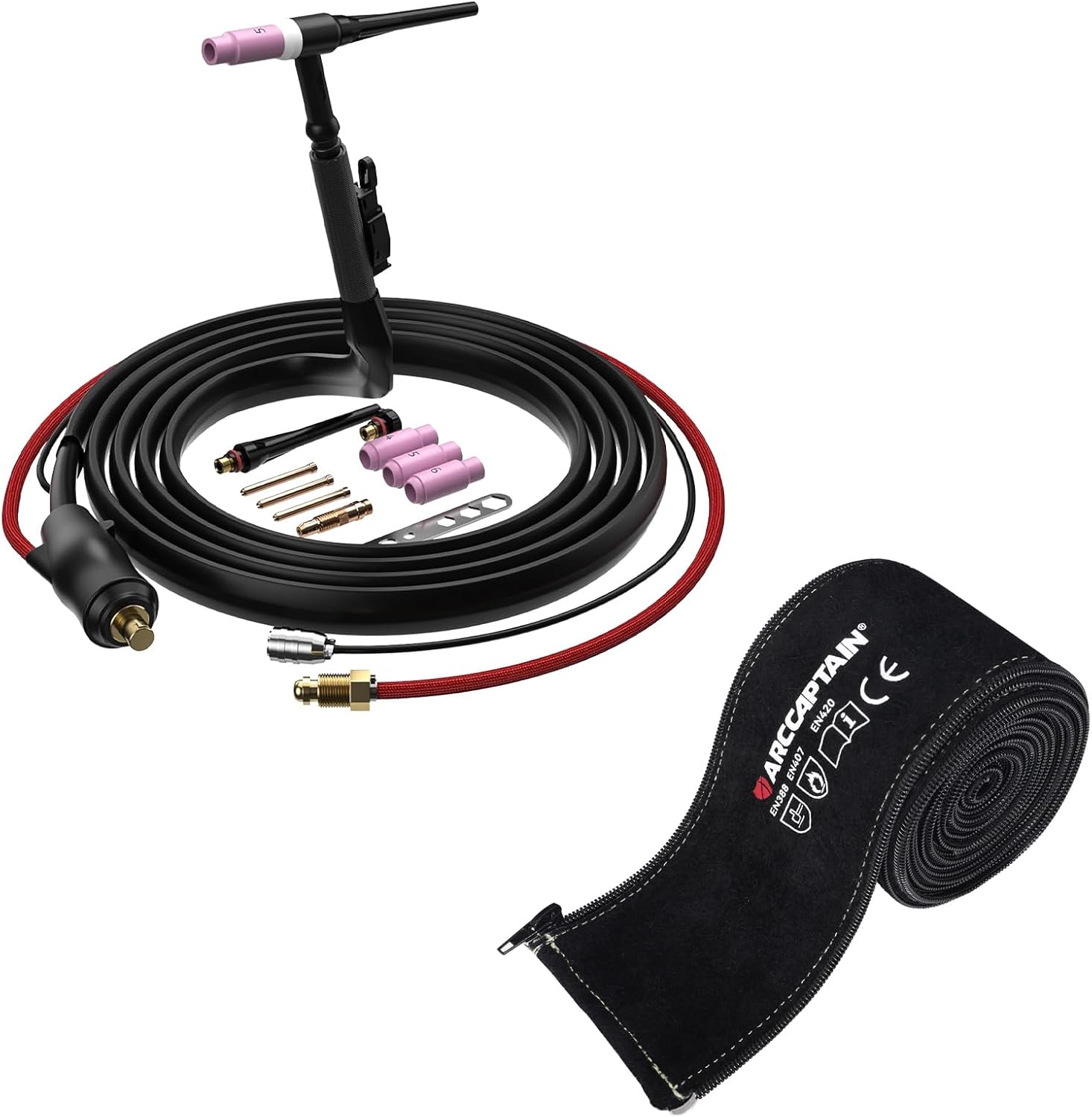 ARCCAPTAIN TIG Torch with High-Frequency Ignition, WP-17 with TIG Welding Torch Cable Cover 7.6M (25FT) Length