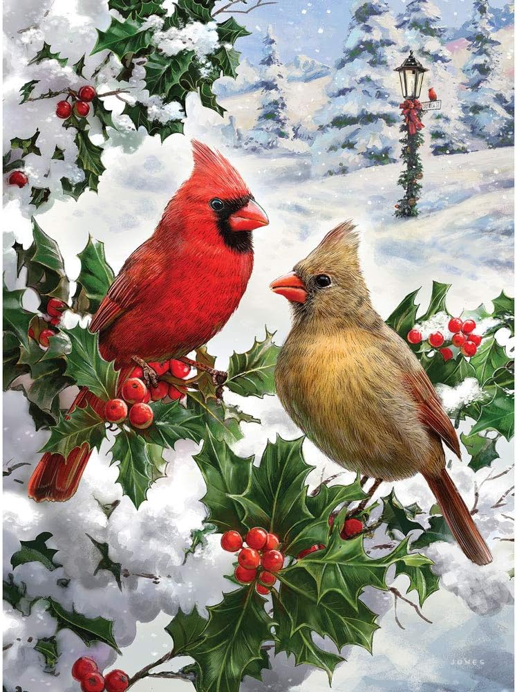 Bits and Pieces – 1000 Piece Jigsaw Puzzle for Adults – Cardinal Couple Glitter - Holiday Christmas Snow Tree Forest Jigsaw Puzzles by Artist Larry Jones, Completed Puzzle Size: 20" x 27"