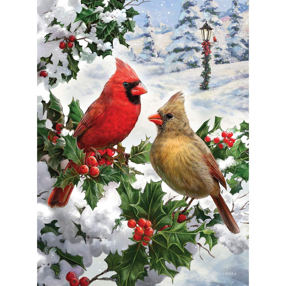 Bits and Pieces – 1000 Piece Jigsaw Puzzle for Adults – Cardinal Couple Glitter - Holiday Christmas Snow Tree Forest Jigsaw Puzzles by Artist Larry Jones, Completed Puzzle Size: 20" x 27"