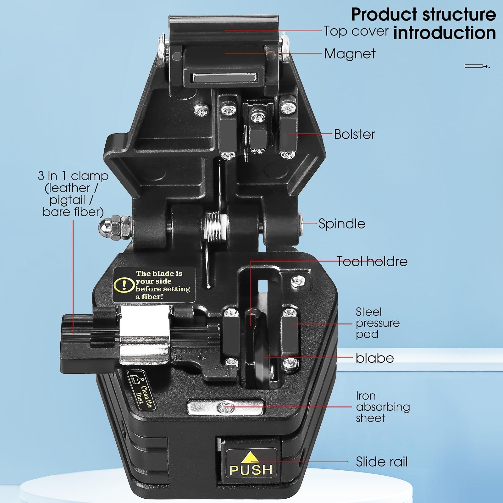 A-6C Optical Fiber Cleaver, High Precision Stripping Tool, Fiber cutting knife with Suitable for FTTX Hot Melt Cold Connection, Fiber Optic Cable Cutting Knife 16 Cleaving Spots & 48000 Cleaves