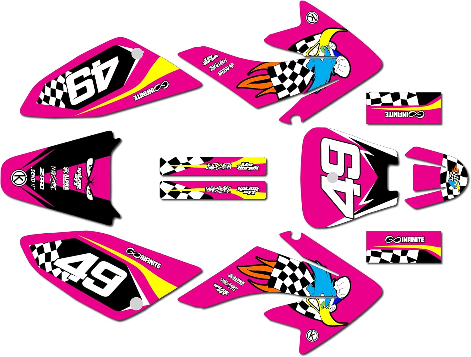 Graphics Kit for Honda CRF 70 (2004-2019) Pecker Series Red 09 Mil - Dirt bike Custom Racing Graphics Decals Stickers Kit, no-plastics