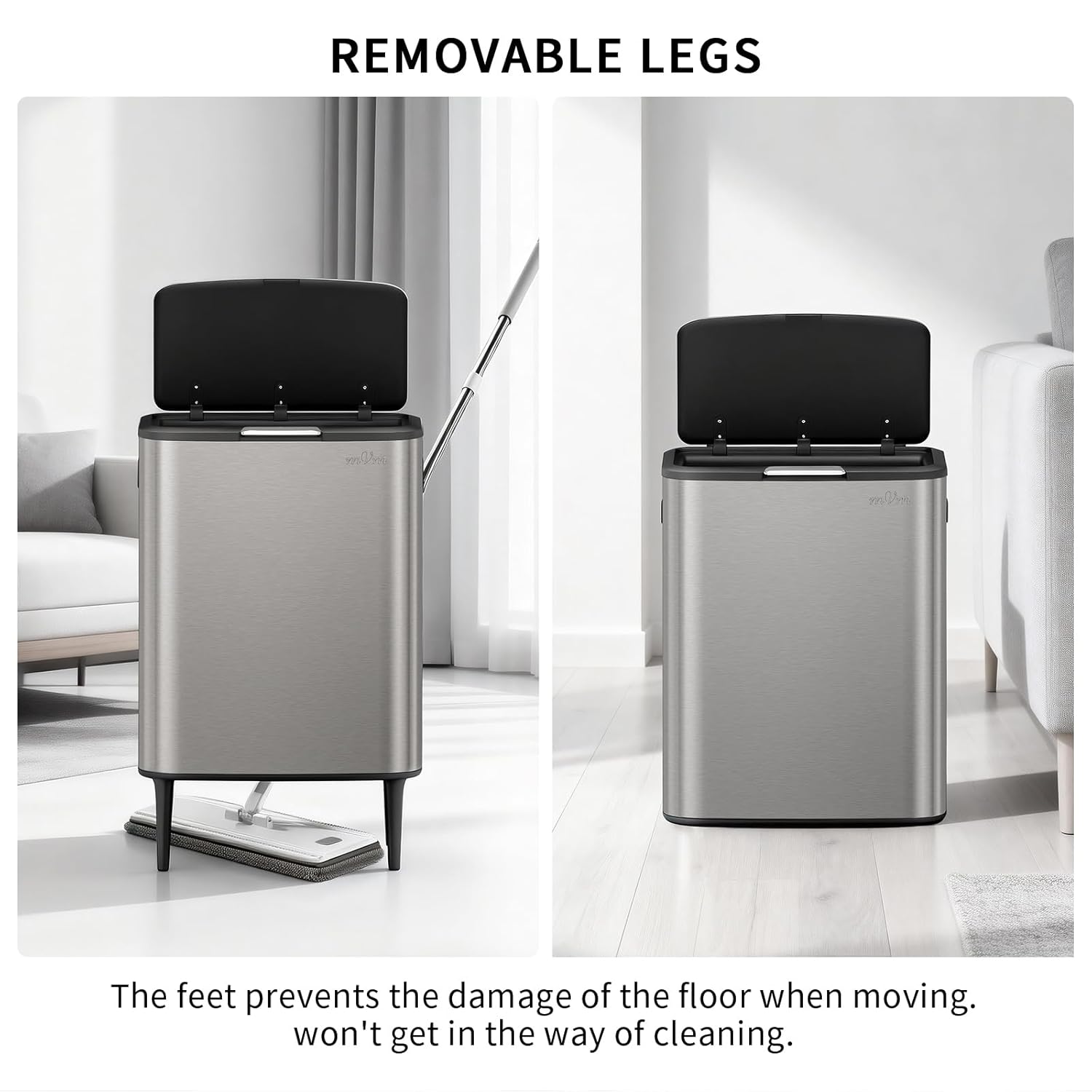 mVm Kitchen Trash Can,16 Gal Large Trash Can +1.3Gal Small Compost bin,Garbage Cans with Lid,Anti-Fingerprint,with Inner Bucket Stainless Steel Trash Can for Kitchen,Living Room (Metallic Gray)