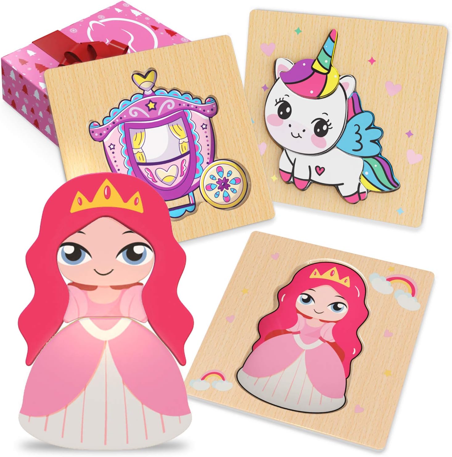 Princess Unicorn Puzzles for 1 2 Year with Matching Picture Underneath, Educational Toys for Boys and Girls Ages 1 2 3 Year Old, Montessori Preschool Learning Toys, Gifts for Kids Toddlers Babies