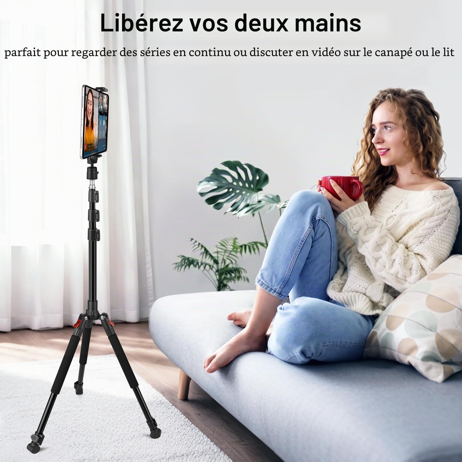 Nineigh 200CM Support de Trepied pour Tablette, Support pour Tablette Réglable en Hauteur Rotation à 360°, Pliable Trépied pour Smartphone, iPad Pro 9.7"/10.5" /11", Mini, Air, DSLR, Nikon Caméra