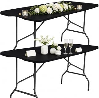 2 Pack Black 6FT Stretch Spandex Fitted Table Cover 30"x72" for Wedding