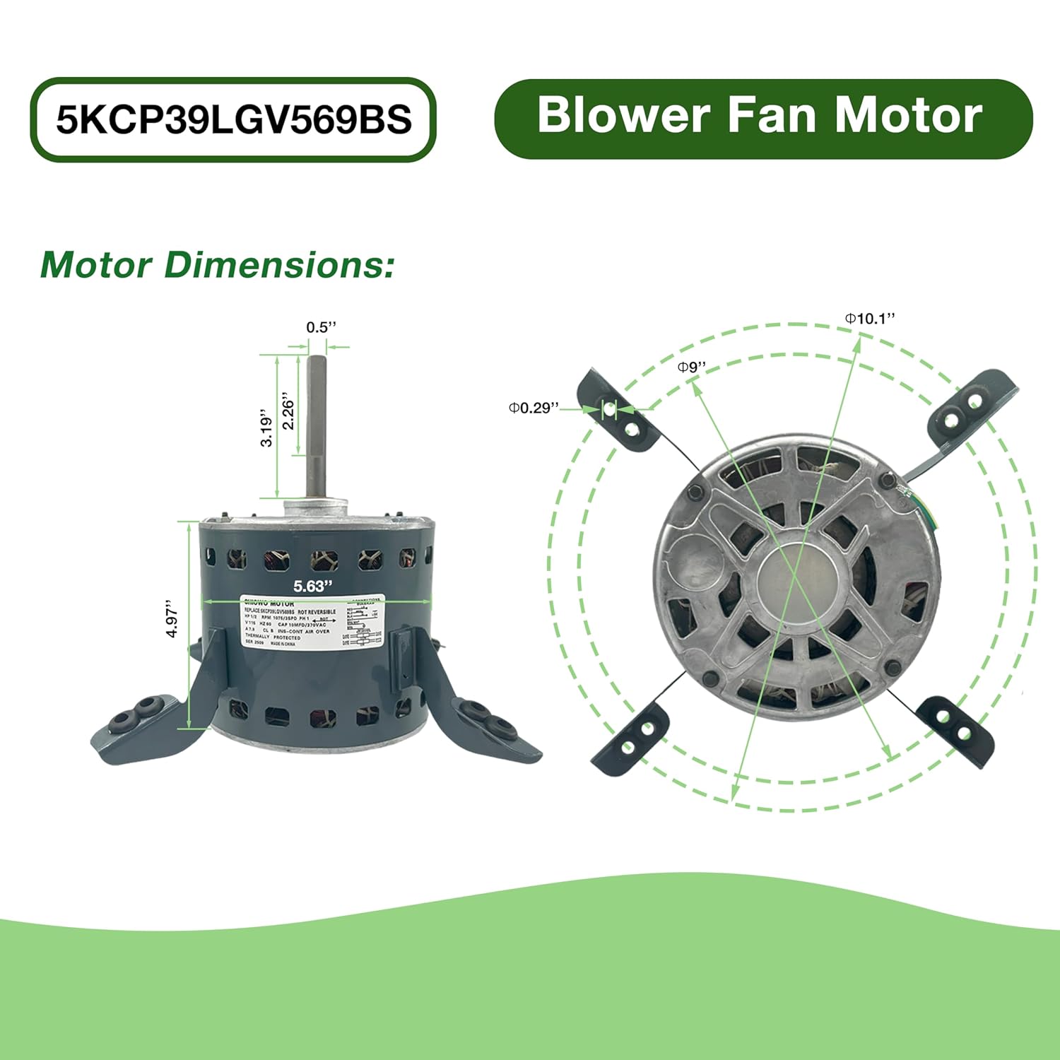 5KCP39LGV569BS Blower Fan Motor 1/2HP 115V 7.9A 1075RPM 3-Speeds Compatible with Carrier Bryant Payne Furnace Replaces GE Genteq 5KCP39LGSA06S HC43TE113