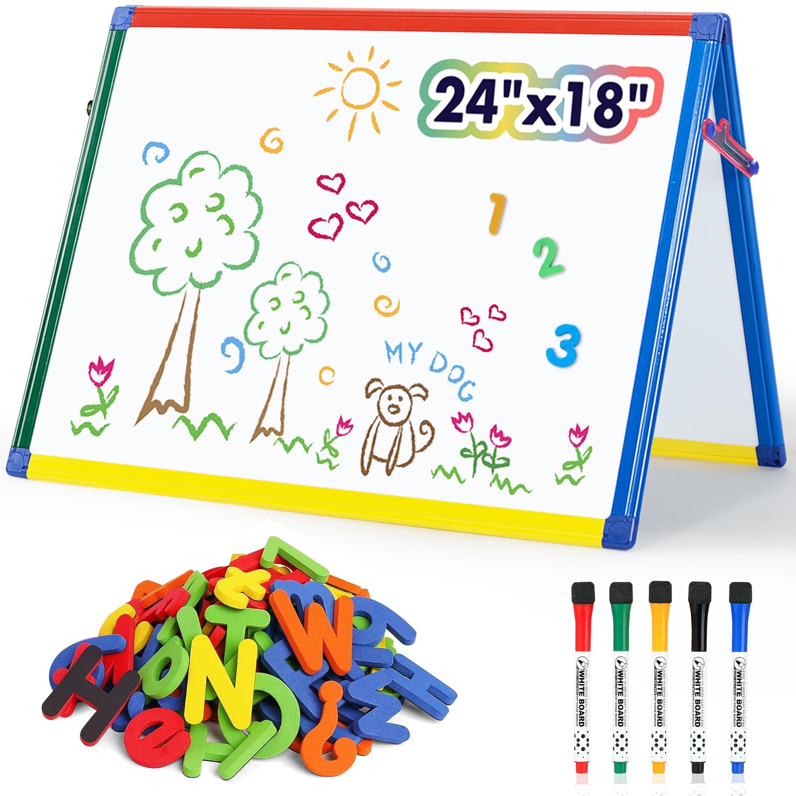 S SWANCROWN Swansea A2 Magnetic Tabletop White Board Double Sided Dry Erase Board Desktop Kids Whiteboard for Home Schooling with Maker and Magnets,60x45cm