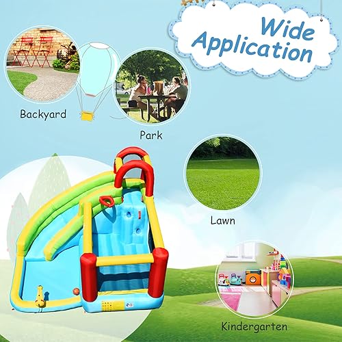 Miniatura 8 de KOTEK Tobogán acuático inflable, parque acuático, castillo inflable para niños al aire libre con tobogán largo, pared de escalada, bouncer y piscina