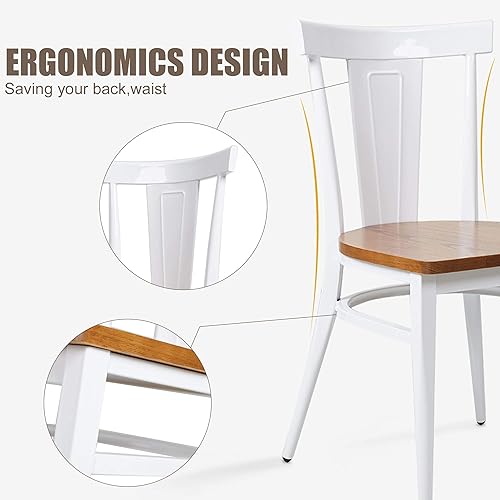Miniatura 5 de TRY & DO Juego de 2 sillas laterales de madera para comedor, sillas de cocina blancas con asiento de madera maciza y patas de metal, apilables,
