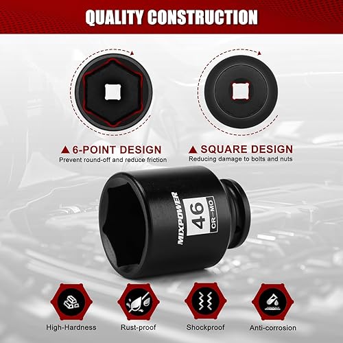 Miniatura 153 de MIXPOWER Enchufe de impacto profundo de 1/2", CR-MO, 1.417 in, métrico, 6 puntos, tuerca de eje de grado de impacto para una fácil extracción