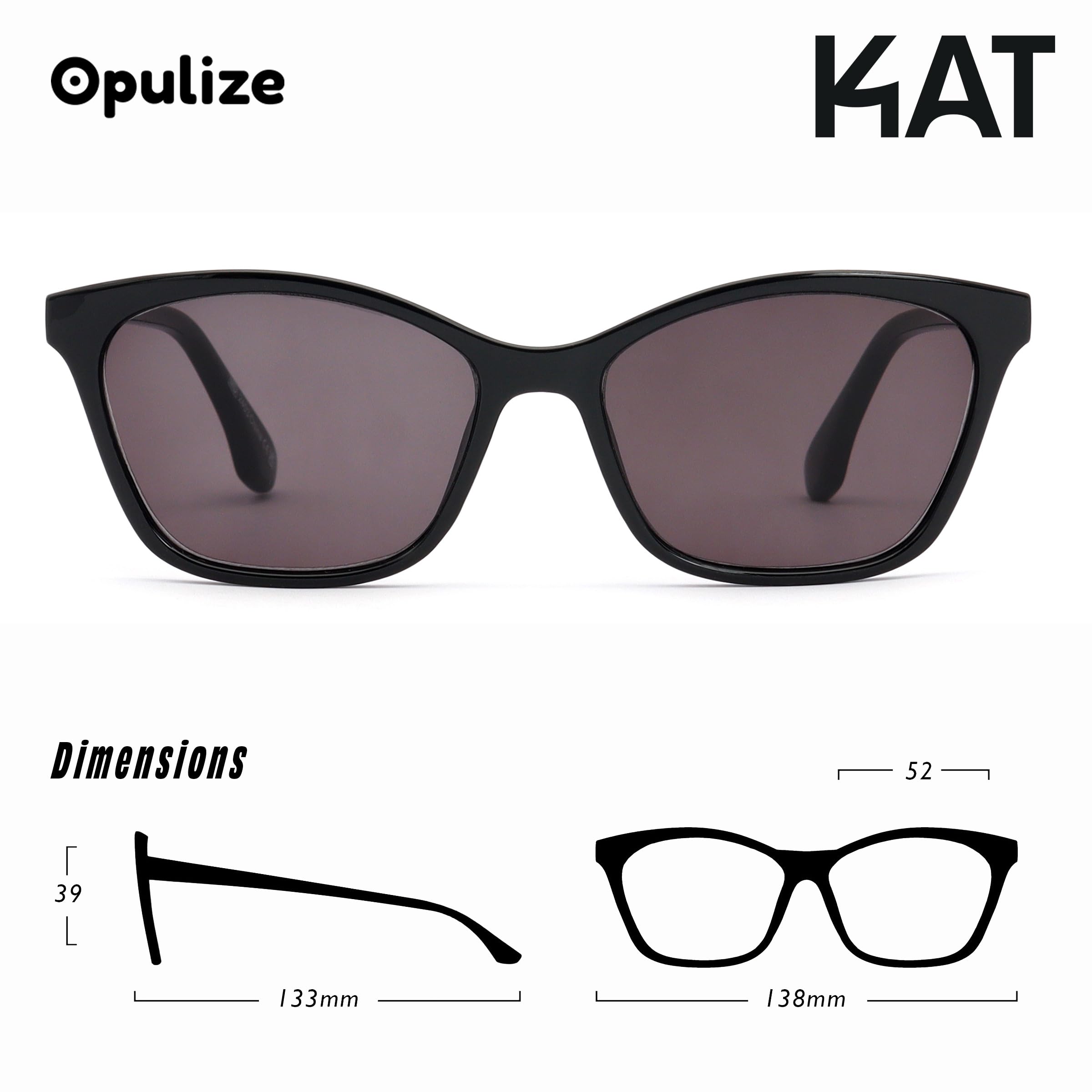 OPULIZE KAT Gafas de Sol - Elegante Montura Ojo de Gato - Negro - Hombres y Mujeres - Ajuste Muy Cómodo - Bisagras de Muelle - S59-1