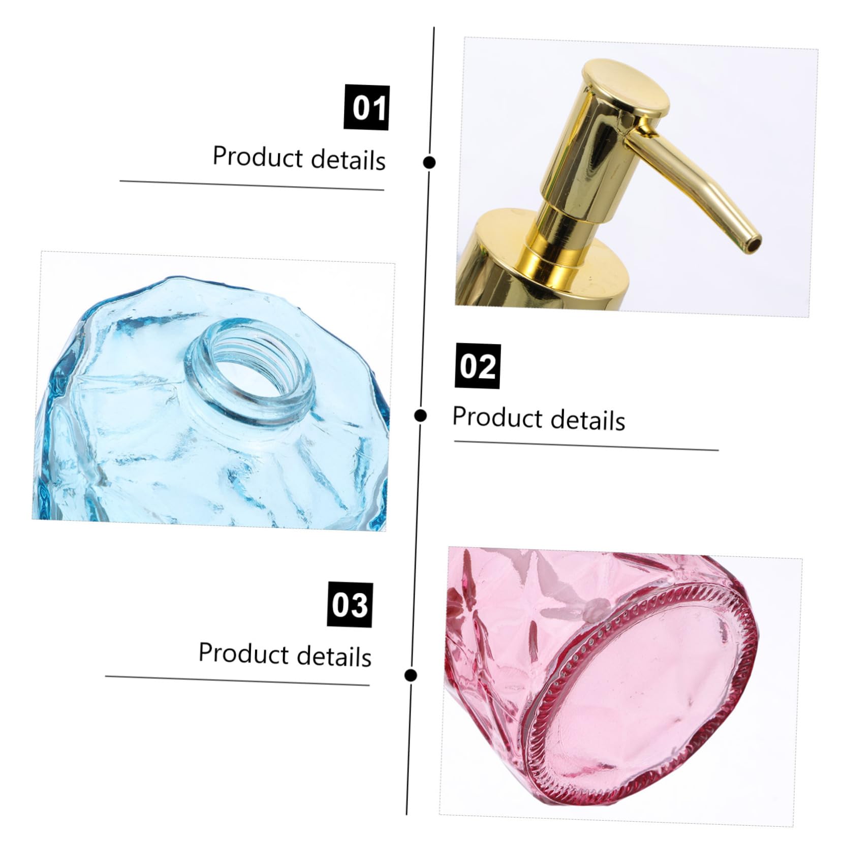 Set de 3 Botellas de Vidrio con Bomba para Champú y Cosmético