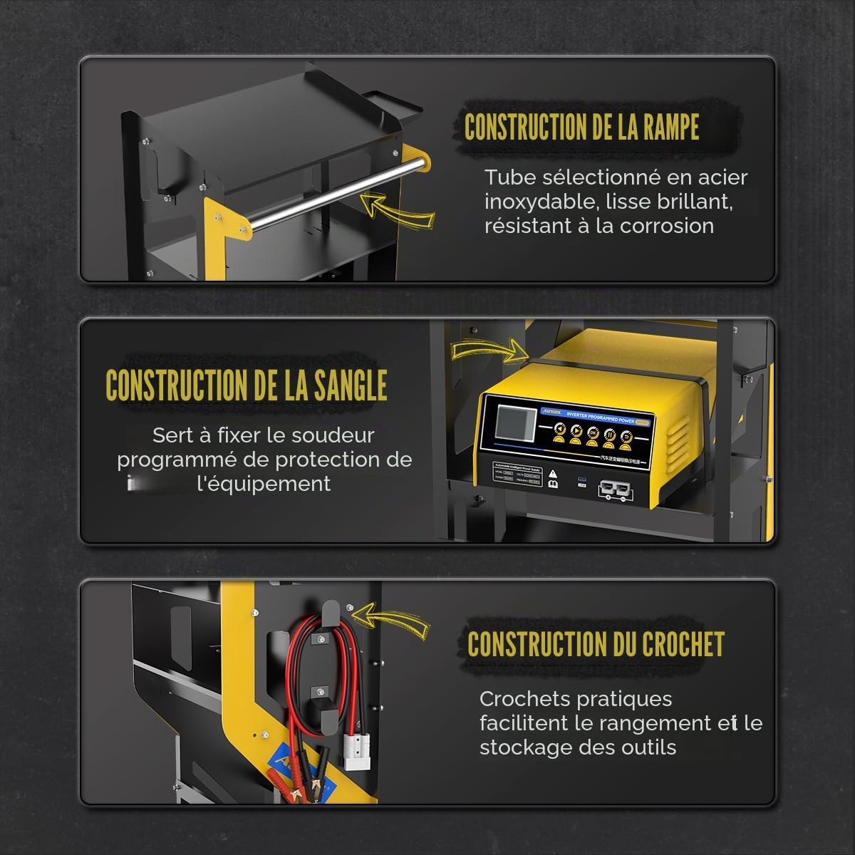 Chariot à Outils à roulettes à 3 Niveaux, capacité de 150 kg, Chariot Utilitaire Robuste, Organiseur d'outils de Service Automobile, Chariot à Outils de Service Commercial Industriel pour mécanicien