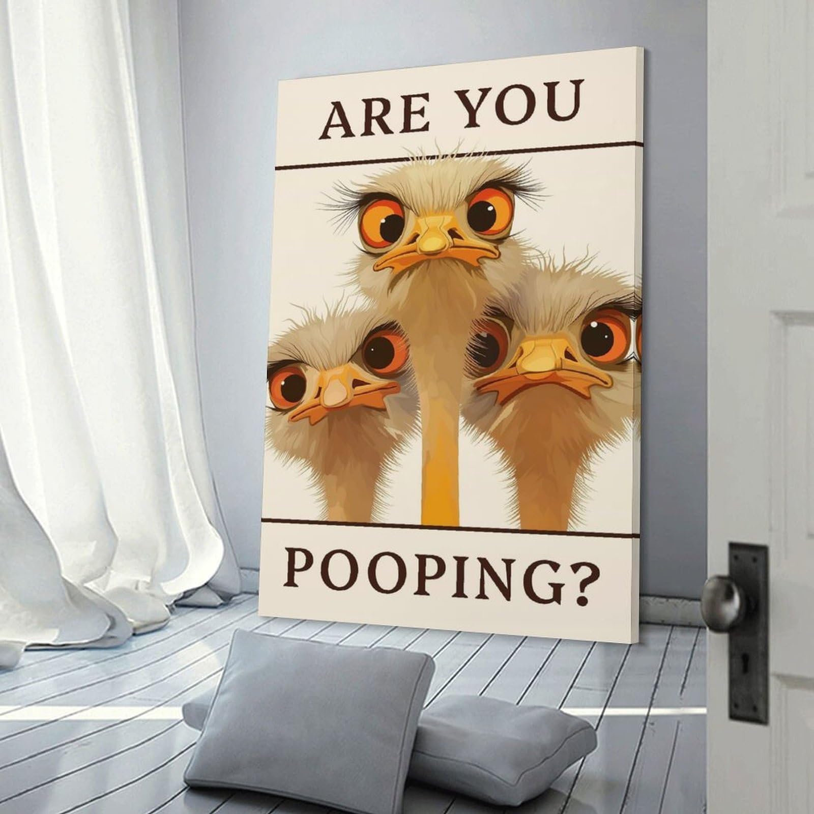 Junmoney Frame-Style-11 Are You Pooping - Ostriches, Funny Bathroom Poster Hanging Wall Art 24X36inch(60X90cm), For Lounge, Bedroom Or Personal Spaces, Home Decor Gift With Stylish Appeal