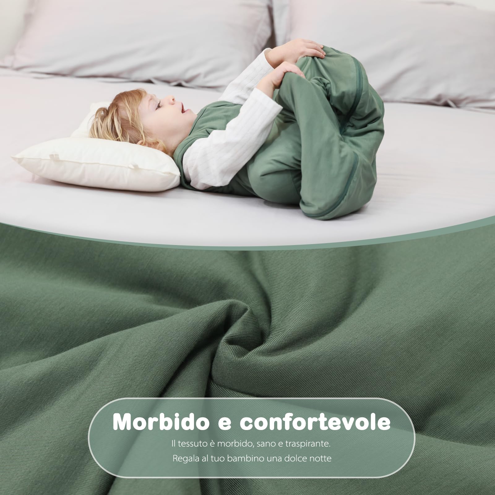 Mosebears Sacco nanna invernale per bambini 2,5 tog,Sacco Nanna Neonato in fibra di bambù, morbidissimo e caldo(6-18 mesi,Dark Green)