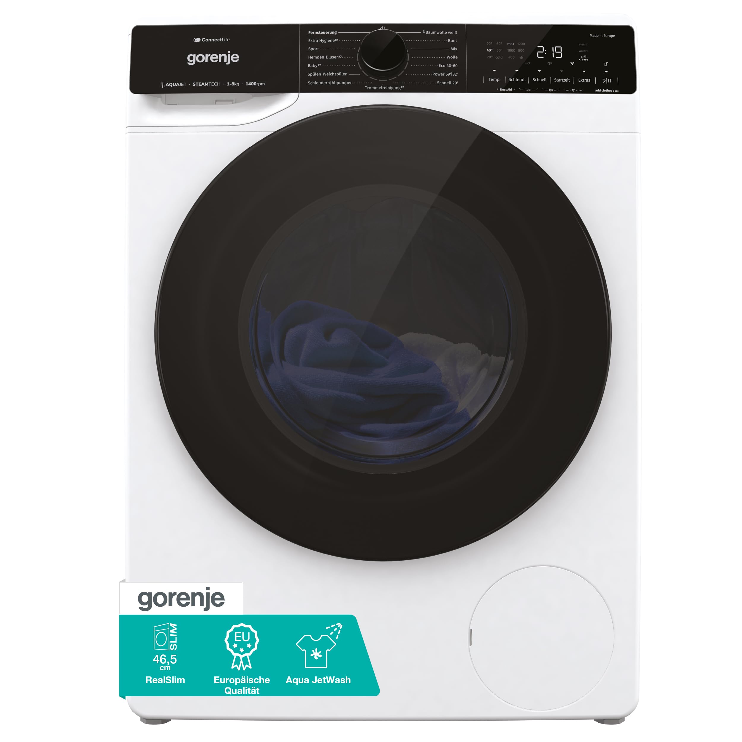 GORENJE Waschmaschine WPNA84SATSWIFI, 8 kg, 1400 U/min, SlimLine - nur 46,5 cm tief