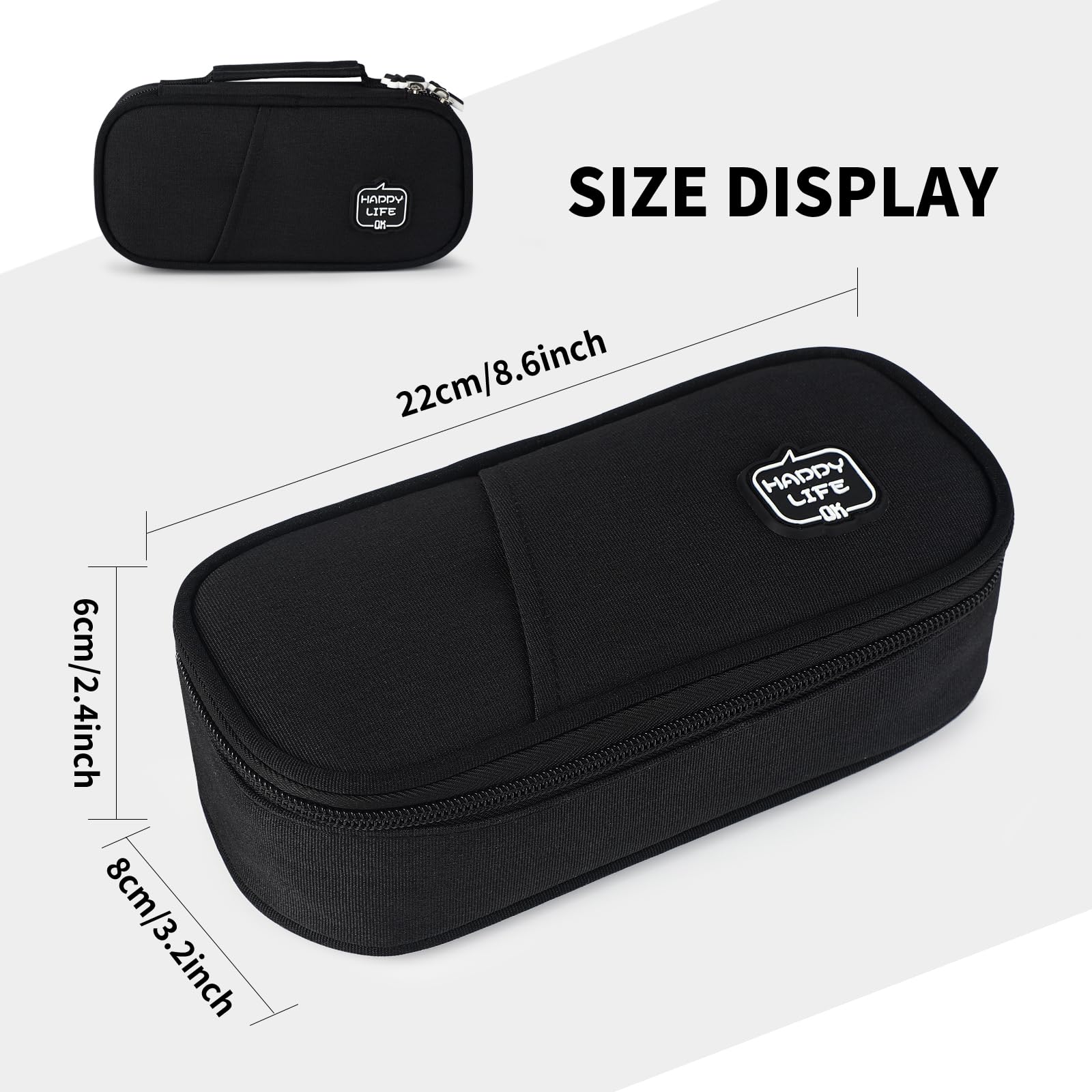 Teackbd Black Pencil Case Pouch Bag, Large Capacity Case with Handle, Aesthetic Pouch for Kids, Adults & Office Use