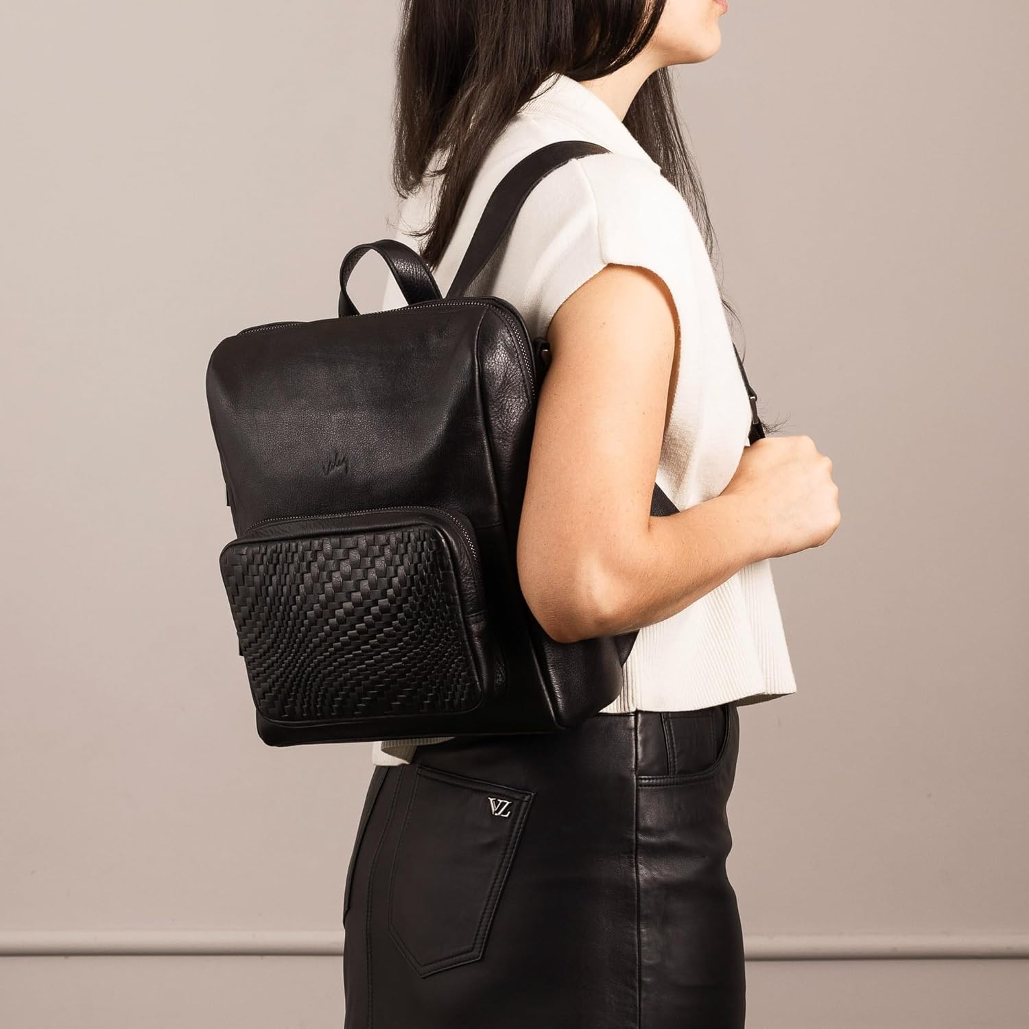VELEZ Black Top Grain Leather Mini Backpack For Women | 11 inch Tablet | Small Shoulder Bag Purse | Designer Ladies Backpacks | Womens Fashion Handbag | Casual Travel Bags