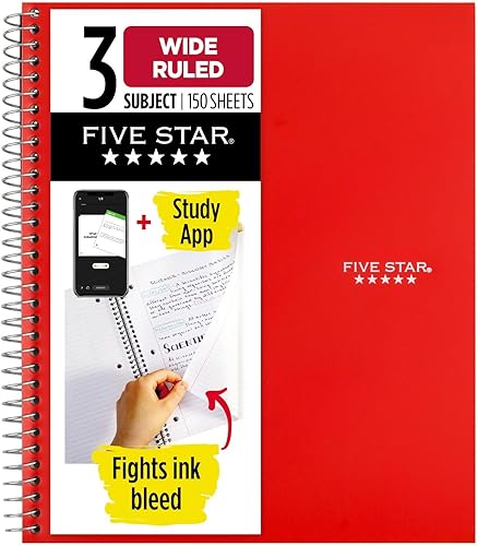Cuaderno espiralado Five Star 3materias con papel rayado 150hojas 10-12 x 8 Rojo