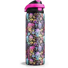 Encool SwiftSip Insulated Stainless Steel Water Bottle with Straw - Leak Proof Sports Water Bottle for School, Travel, Keeps Cold All Day, One-Touch Flip Lid, BPA-Free, 32 oz, Trippy Skulls