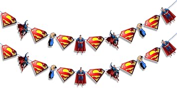 Suprman Garland Decoration for Birthday Party Hero Theme Hanging Banner with Classic Red Blue Yellow Colors Super Hero Party Supplies for, Baby Showers, School Events, and Comic Fans