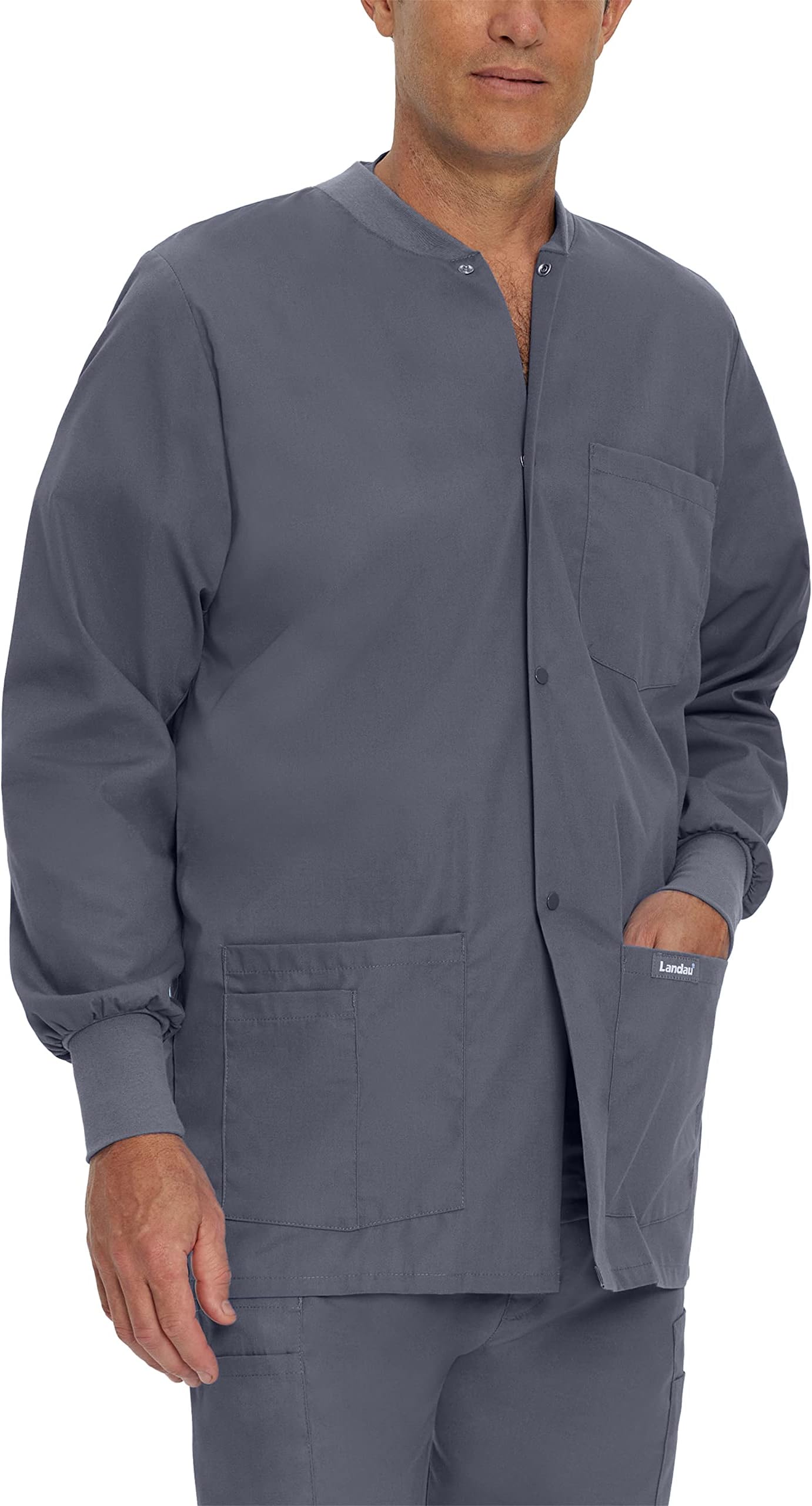 Landau mens Essentials Relaxed Fit 5-pocket Snap-front Scrub Jacket for Men 7551